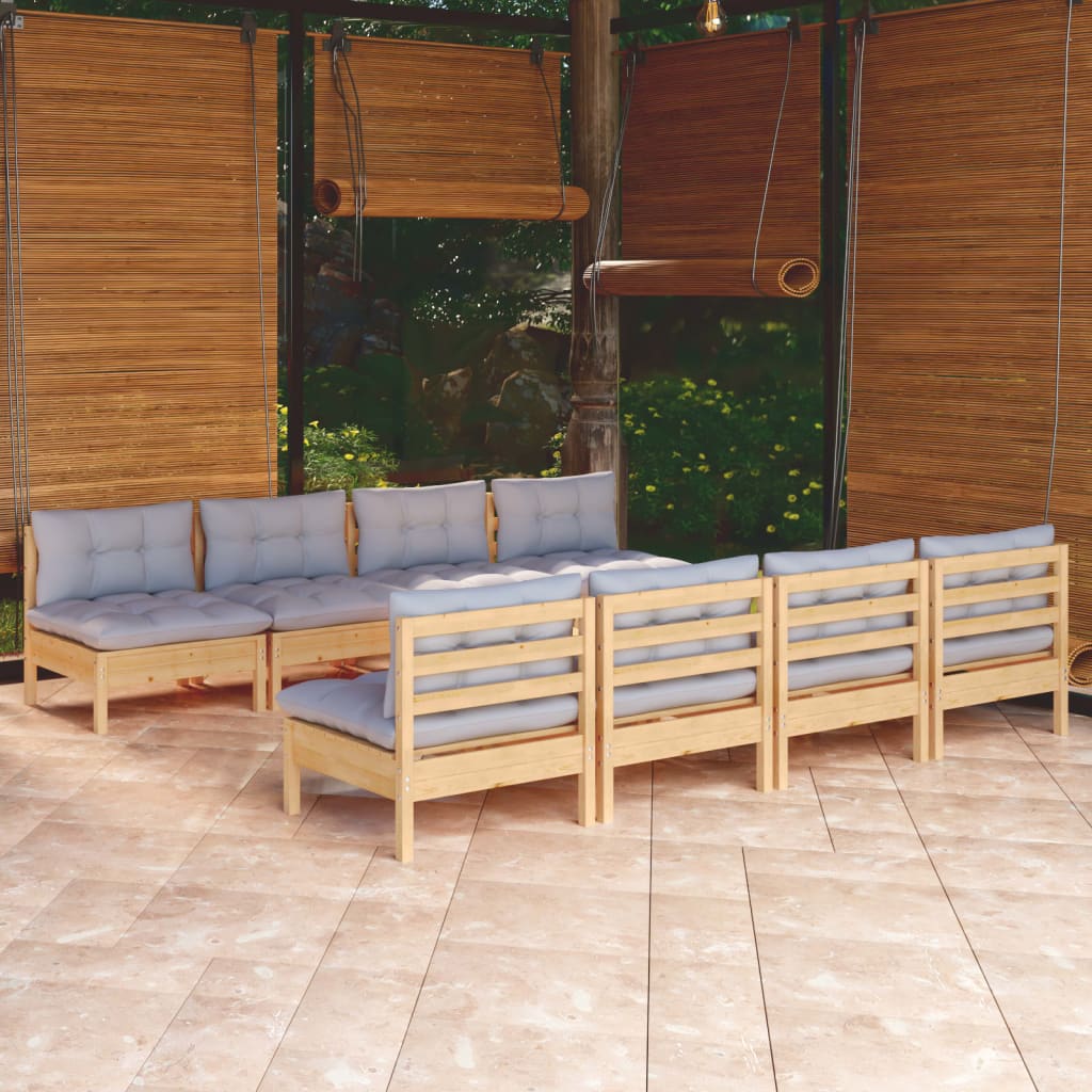 Set mobilier de grădină cu perne gri, 9 piese, lemn masiv pin GartenMobel Dekor