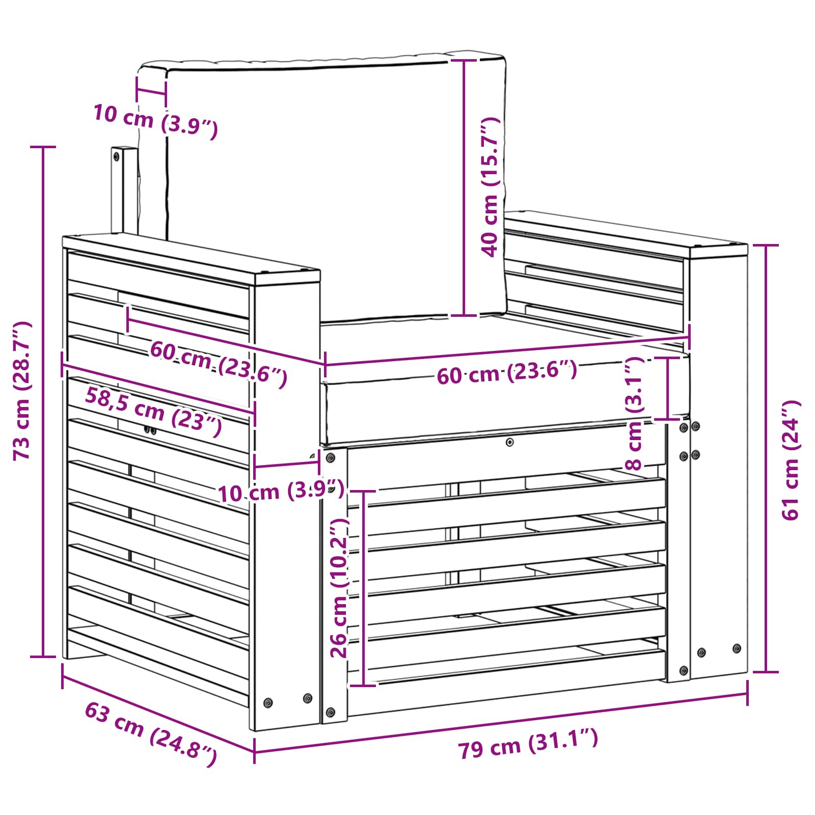 Set de canapele de exterior cu pernă natural 79 x 63 x 73 cm GartenMobel Dekor