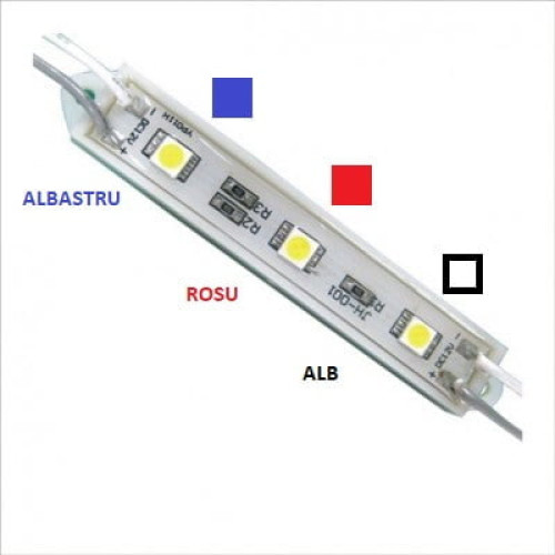 Modul LED 12V 3x SMD 5050, 3 culori fixe (alb/roșu/albastru), rezistent la apă