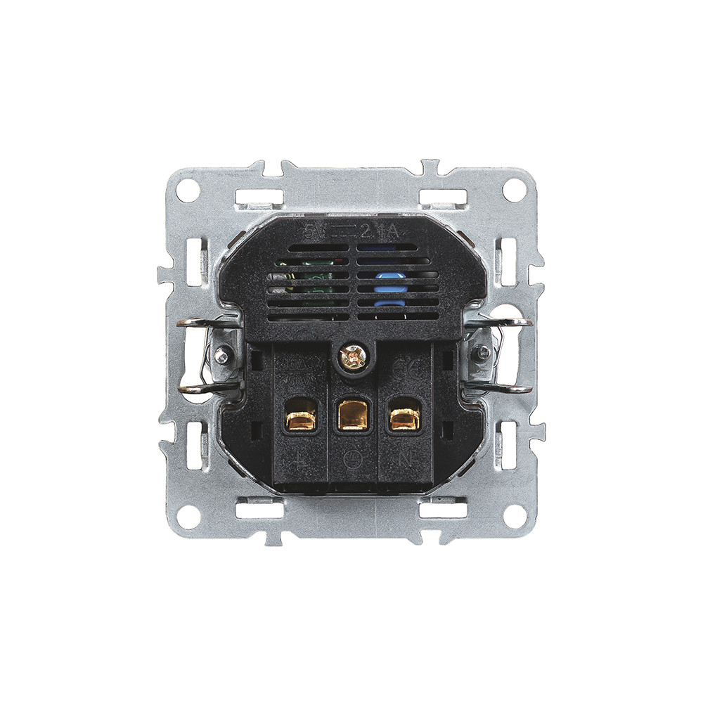 Priză Leziter Nova cu împământare, USB-A + USB-C 2A, montaj încastrat, gri