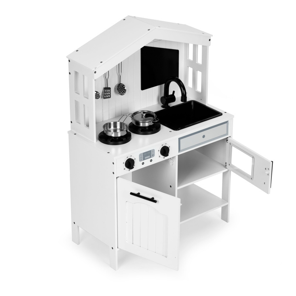 Bucătărie din lemn pentru copii Homelux, cuptor, microunde și 5 accesorii metalice