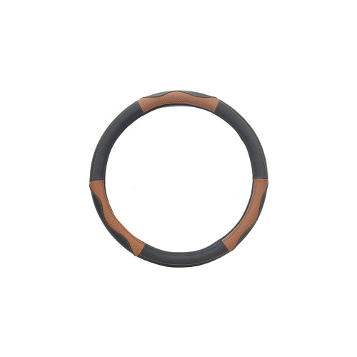 Husă volan auto din piele, mărimea M (37–38 cm), negru cu maro, K436