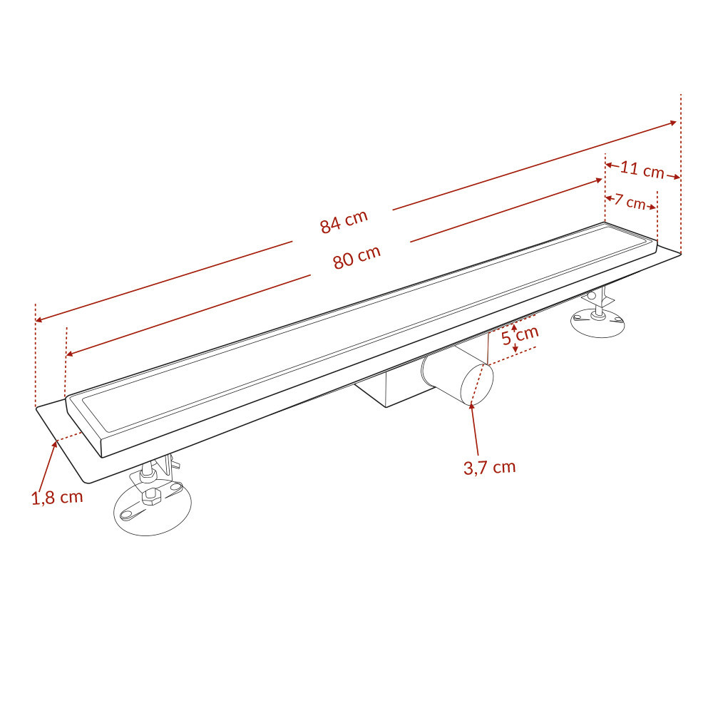 Rigolă de duș Leziter Linea 80 cm, inox 304, placabilă cu faianță