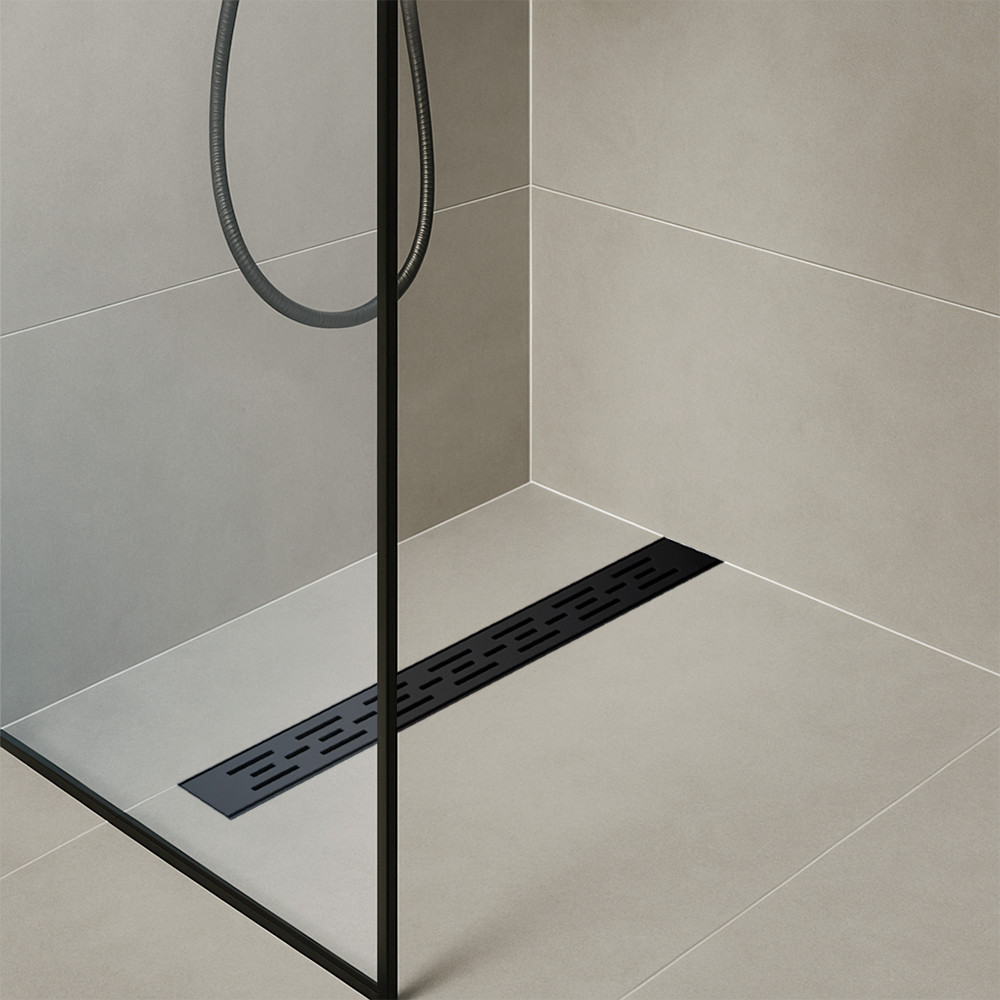 Rigolă de duș liniară Leziter Flow 80, neagră mată, cu grătar modern