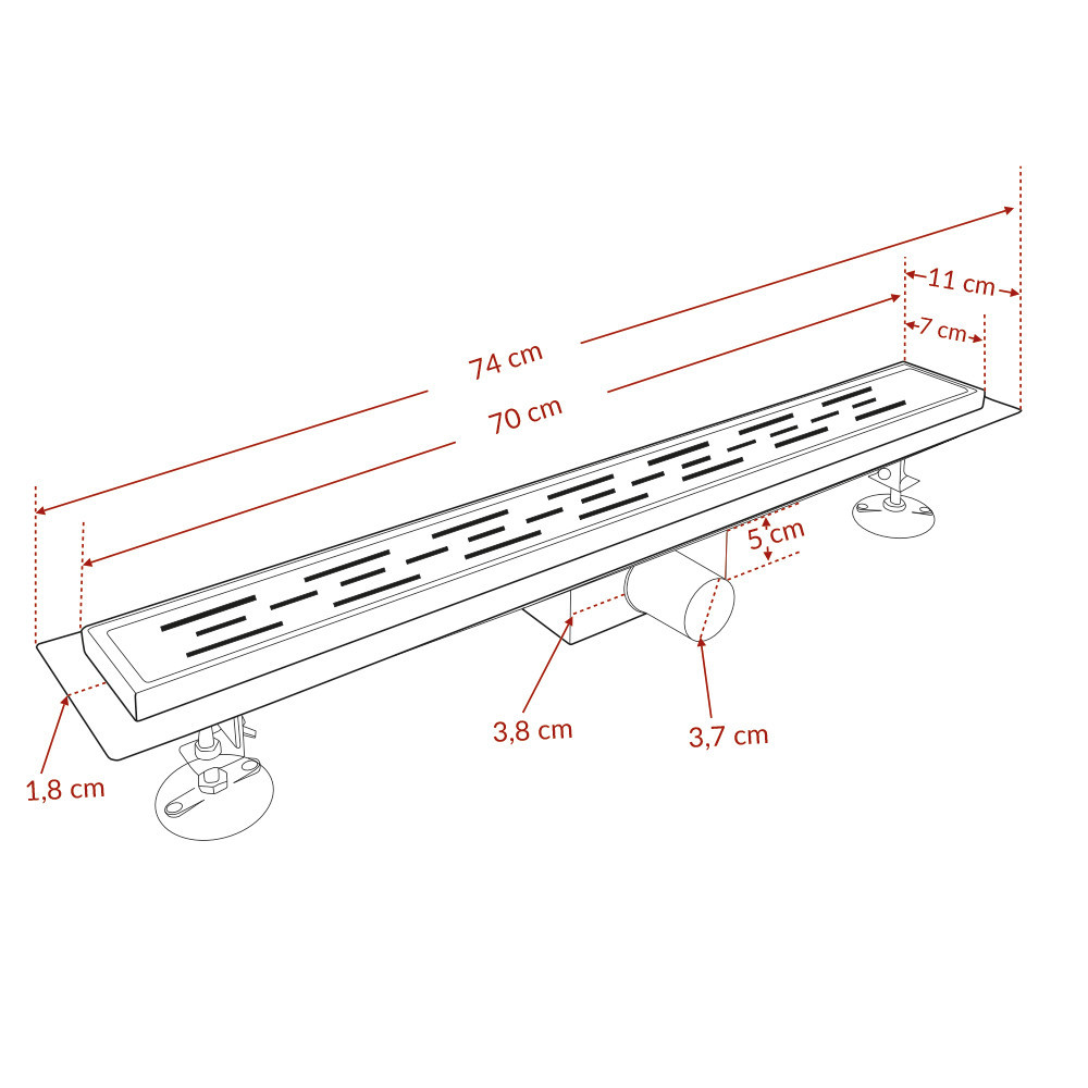 Scurgere de duș liniară Leziter Flow 70 cm din inox, cu sifon și grătar lucios