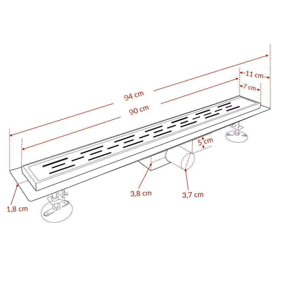 Rigolă de duș Leziter Flow 90 cm din inox, cu debit mare și profil redus