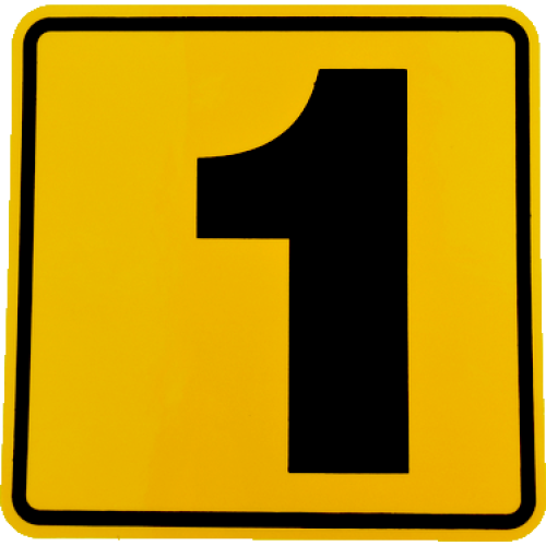 Autocolant număr 1 galben, pătrat, 11,2 x 11,2 cm pentru semnalizare