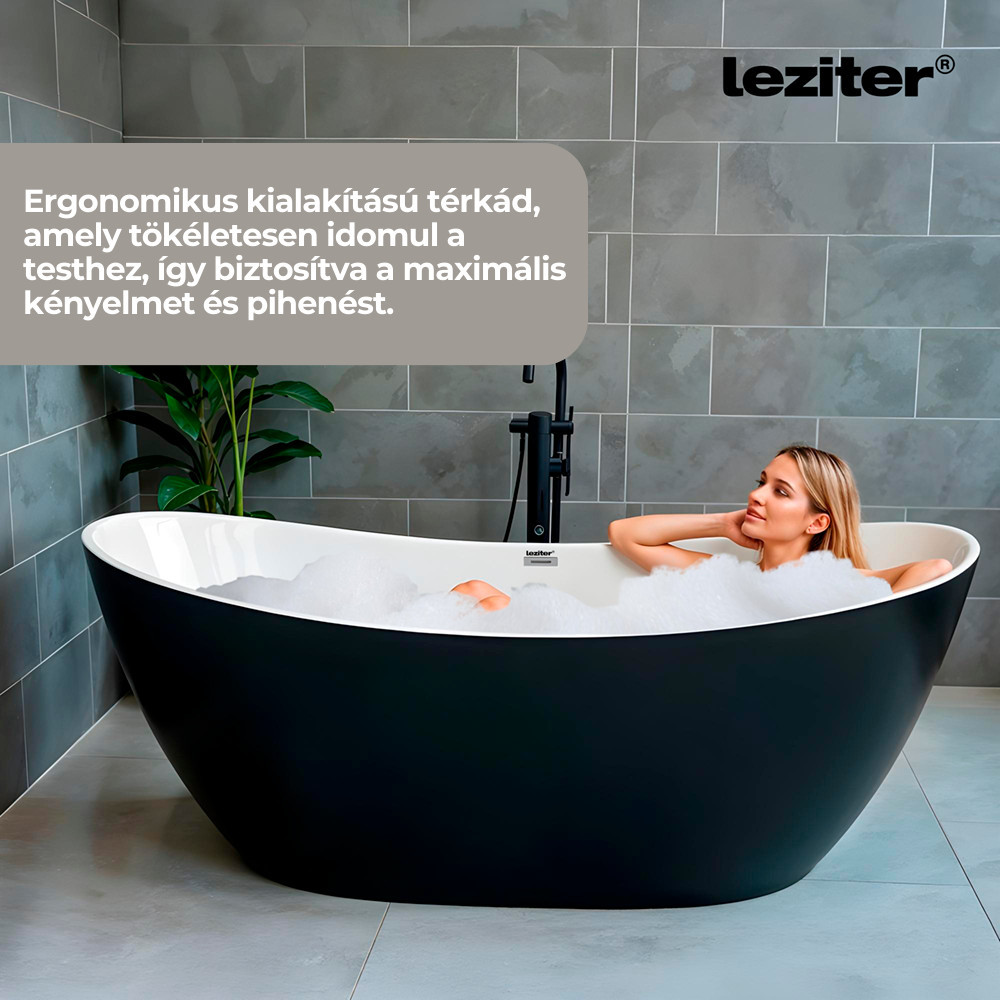 Cadă freestanding Leziter Flow 170x75x72 cm, negru mat, acril sanitar