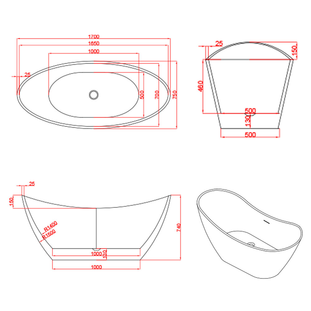 Cadă freestanding Leziter Lago 170x78x67 cm, acril alb, design ergonomic