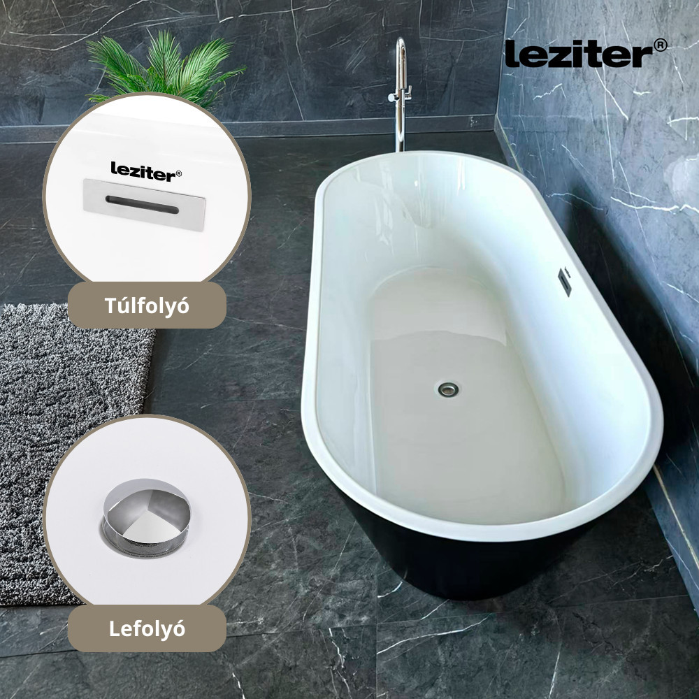 Cadă freestanding Leziter Noa 170x75x56 cm, neagră mată, acril sanitar