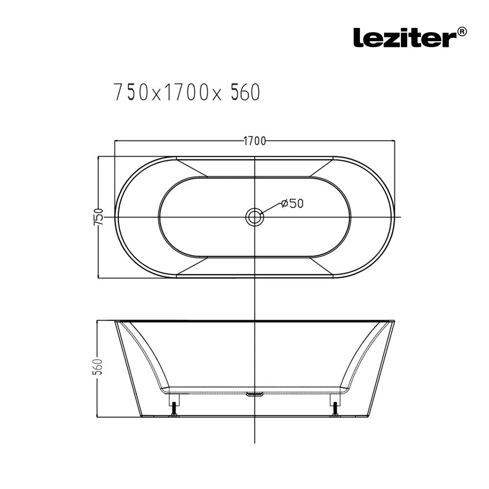 Cadă freestanding Leziter Noa 170x75x56 cm, neagră mată, acril sanitar