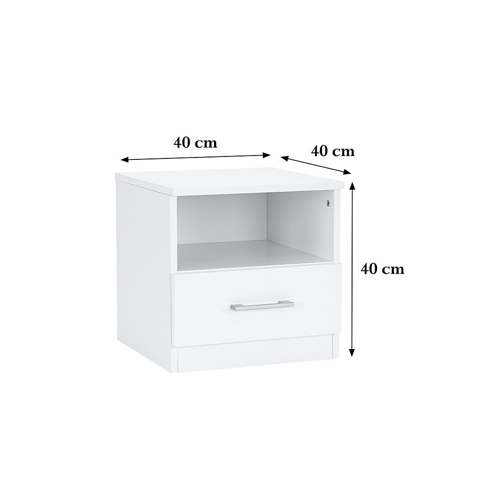 Leziter Nightstand Miami 1 sertar 40x40 cm alb-alb
