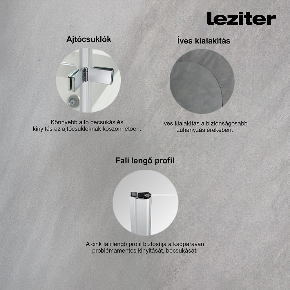 Paravan de baie Leziter Alor 120x140 cm, sticlă securizată 6 mm, profil zinc