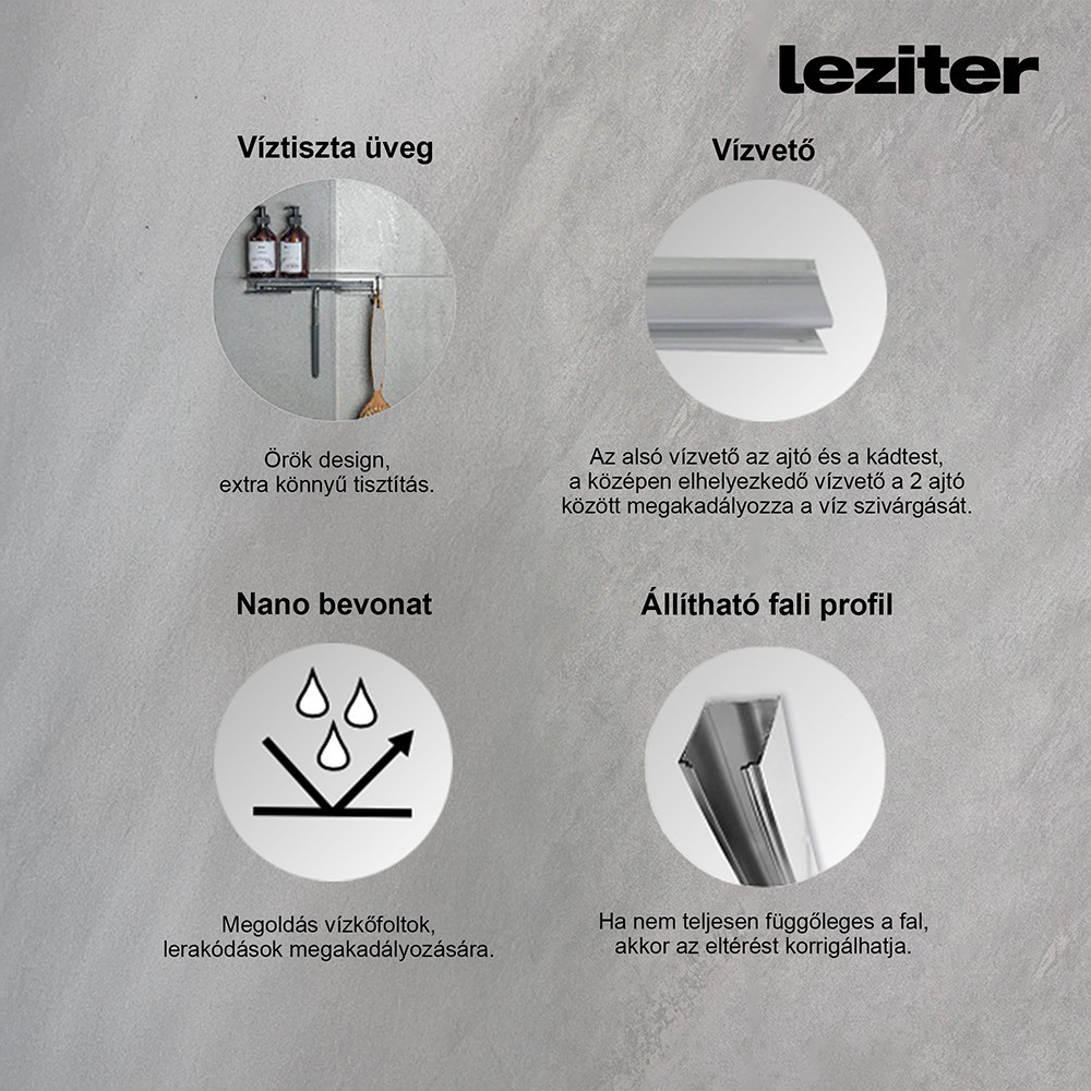 Paravan de baie Leziter Alor 120x140 cm, sticlă securizată 6 mm, profil zinc