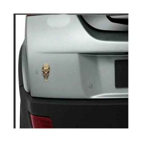 Ornament craniu bronz auto, 5 cm, cu bandă dublu adezivă inclusă