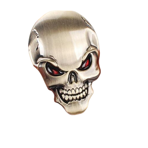 Ornament craniu bronz auto, 5 cm, cu bandă dublu adezivă inclusă