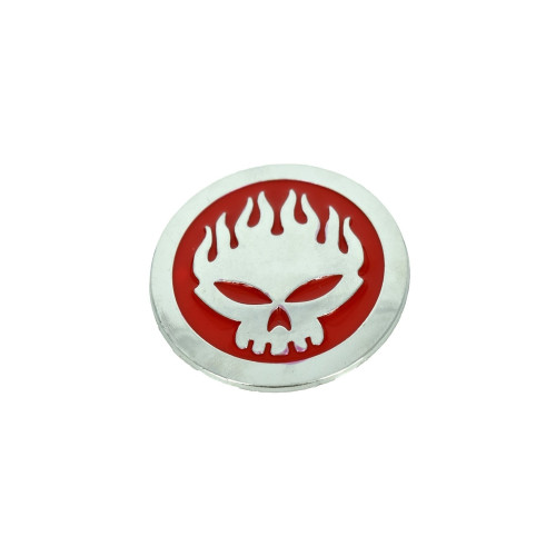 Ornament auto „Cap în Flăcări” 6,5 cm, autoadeziv, crom-negru/roșu (CP5)