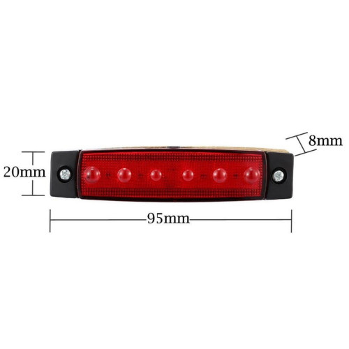 Lampă laterală roșie 12V cu 6 LED-uri, compactă, pentru remorcă/camion
