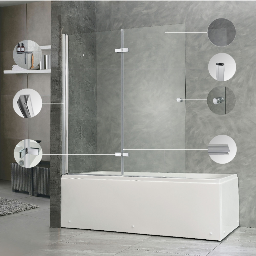 Paravan de cadă Leziter Alor 122x140 cm, sticlă securizată 6 mm, transparent