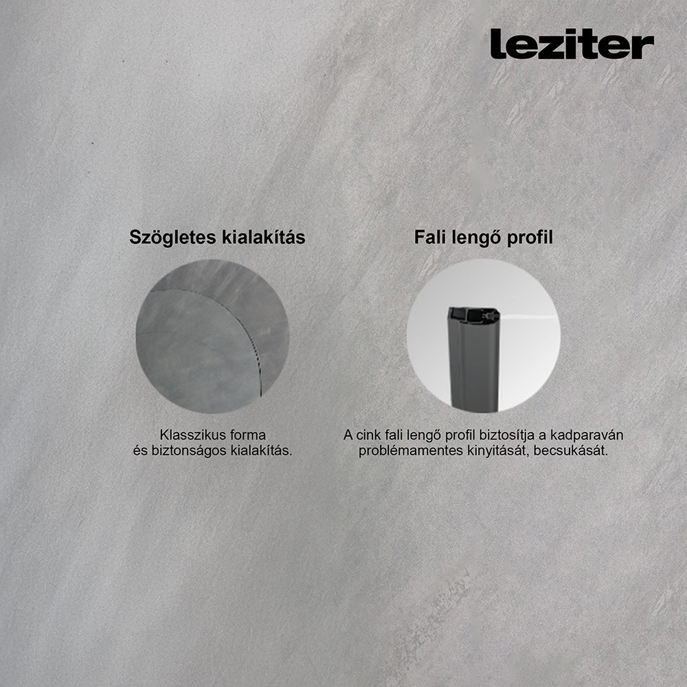 Paravan cadă Leziter Eva 78x140 cm, sticlă securizată 6 mm, profil zinc