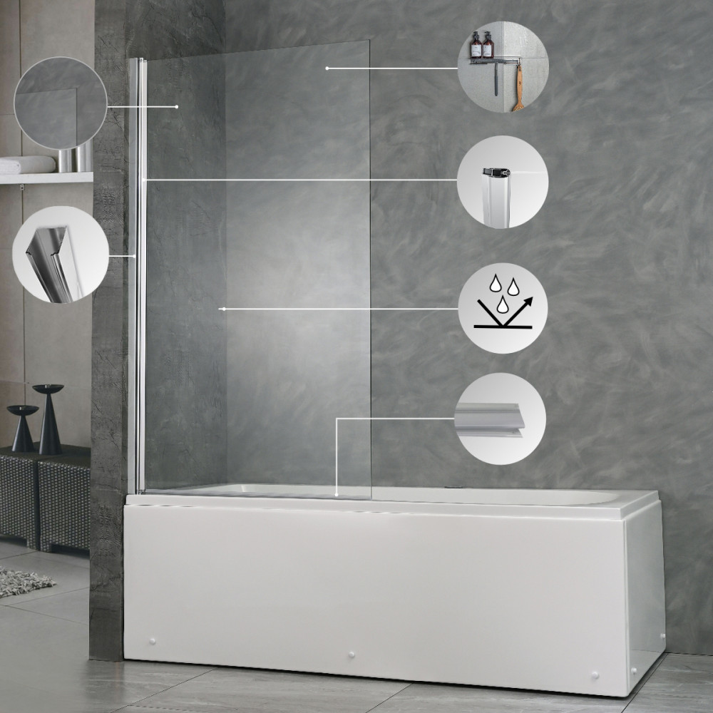 Paravan cadă Leziter Eva 78x140 cm, sticlă securizată 6 mm, profil zinc