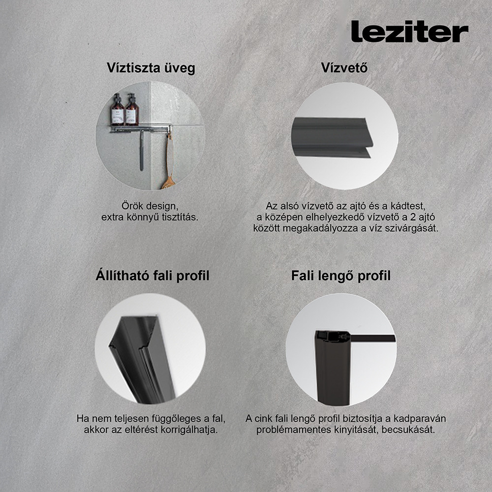 Paravan cadă Leziter Tribeca 110x140 cm, sticlă securizată, profil negru mat