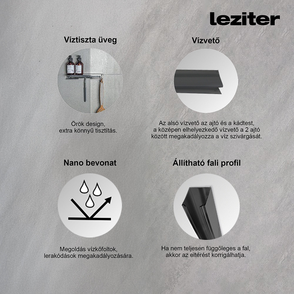 Paravan de cadă Leziter Alor 120x140 cm, sticlă securizată 6 mm, profil negru