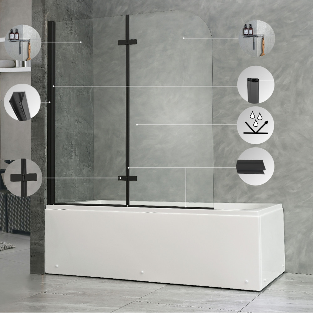 Paravan de cadă Leziter Alor 120x140 cm, sticlă securizată 6 mm, profil negru