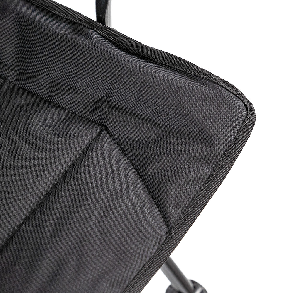 Scaun de pescuit pliabil Leziter XL cu spătar înalt, cotiere și suport pahare, negru