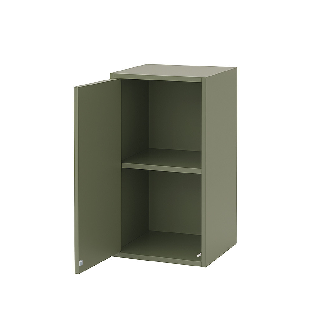 Set mobilier dormitor Leziter Boxie modular, alb/verde/galben, cu dulapuri și sertare