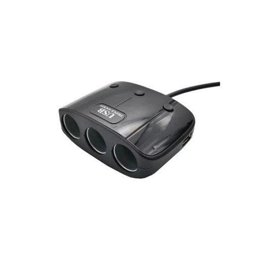 Prelungitor priza auto 3 cai 12V cu intrerupatoare individuale si 2 porturi USB (K358)