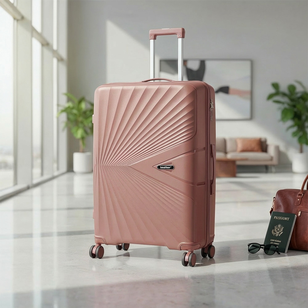 Set valize Leziter TraveLux Endure IV, ABS cu TSA, 60/100 L, aur roz