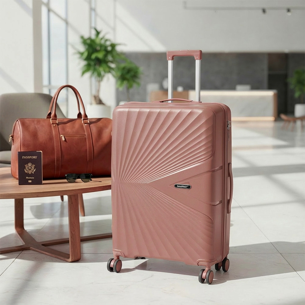 Set valize Leziter TraveLux Endure IV, ABS cu TSA, 60/100 L, aur roz