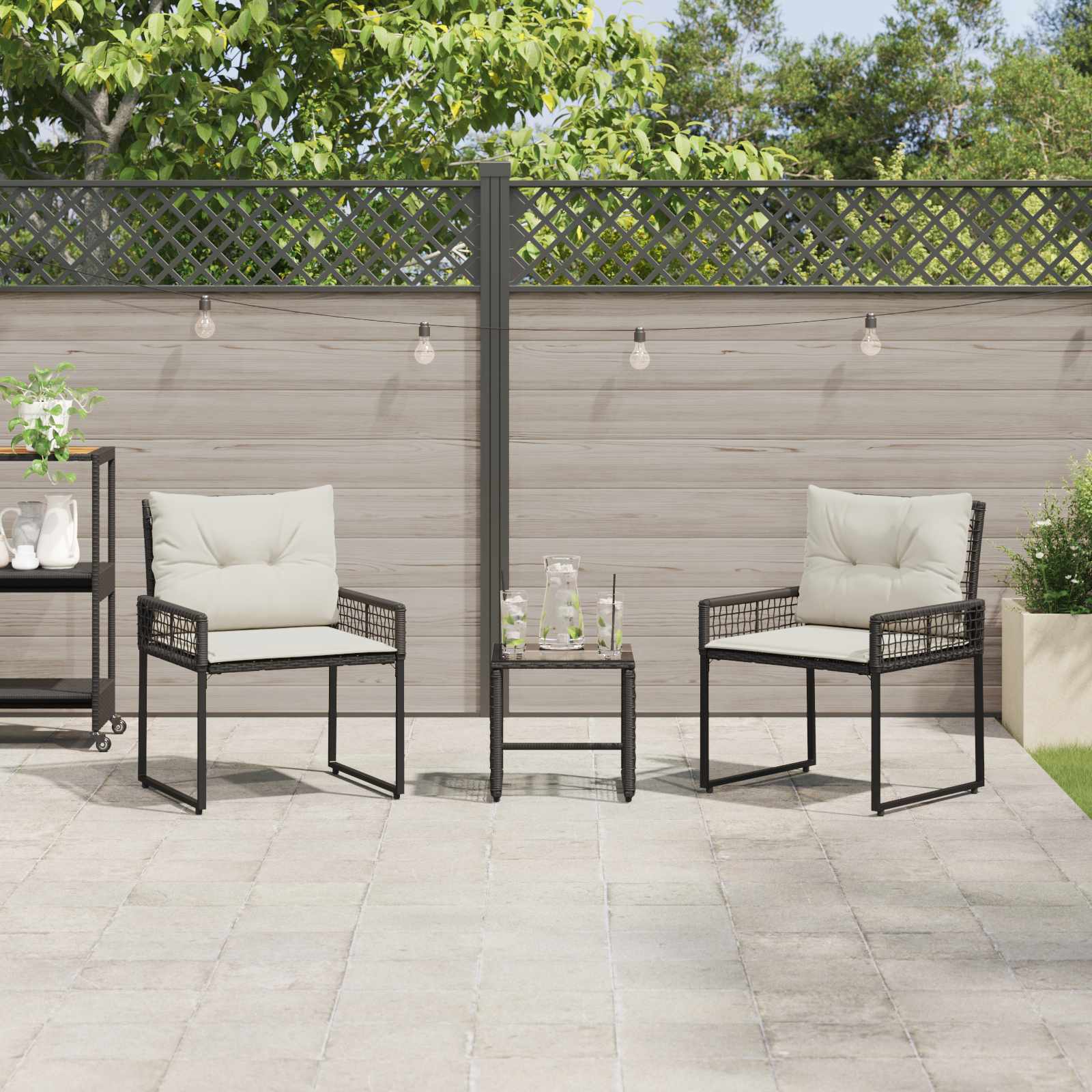 Set de Mobilier pentru Exterior cu pernă 3 pcs Negru și Alb GartenMobel Dekor