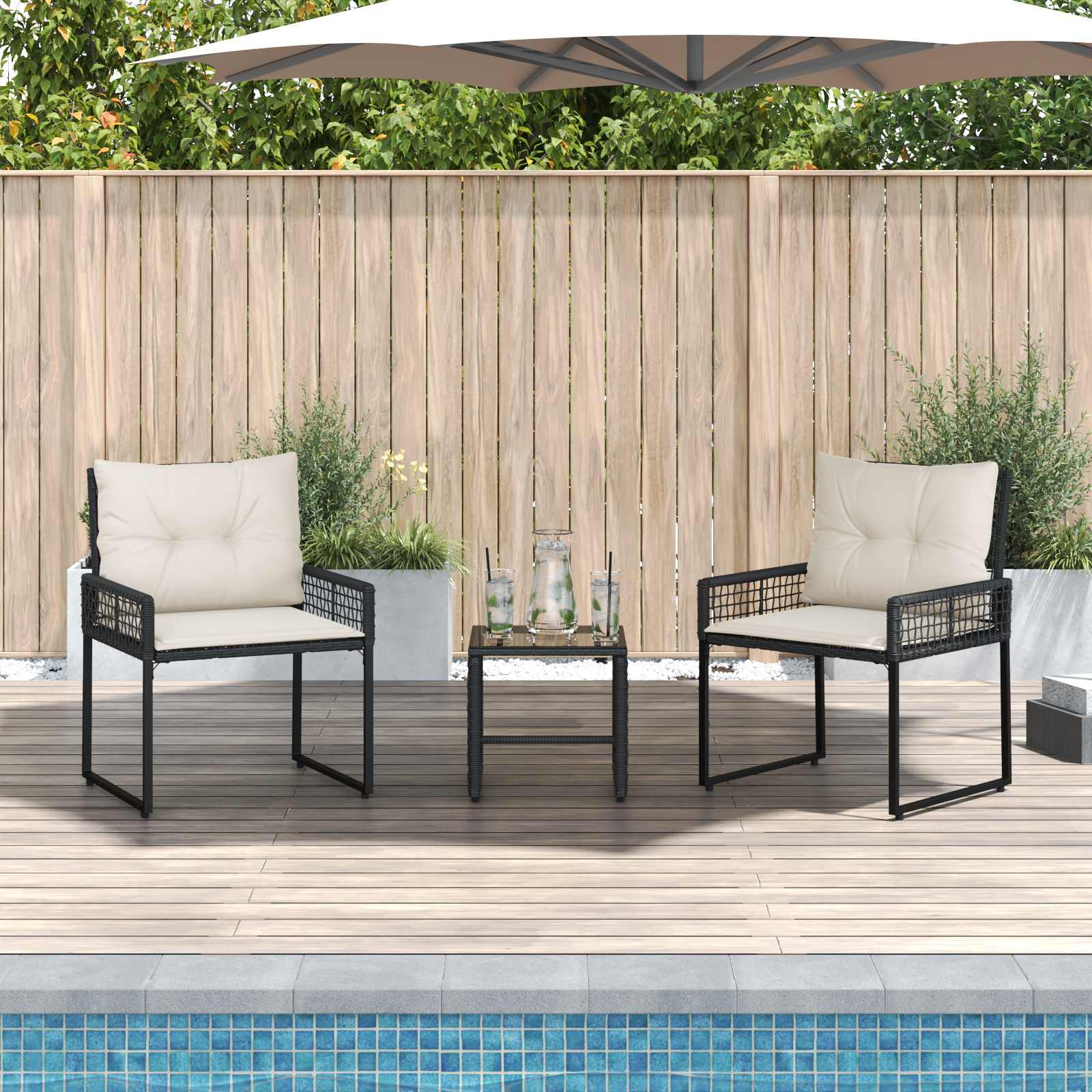 Set de Mobilier pentru Exterior cu pernă 3 pcs Negru și Alb GartenMobel Dekor