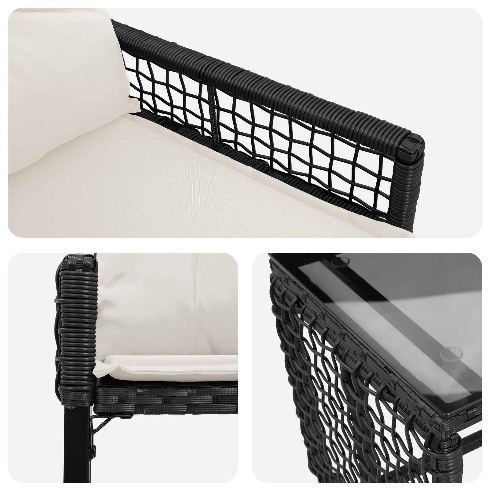Set de Mobilier pentru Exterior cu pernă 3 pcs Negru și Alb GartenMobel Dekor