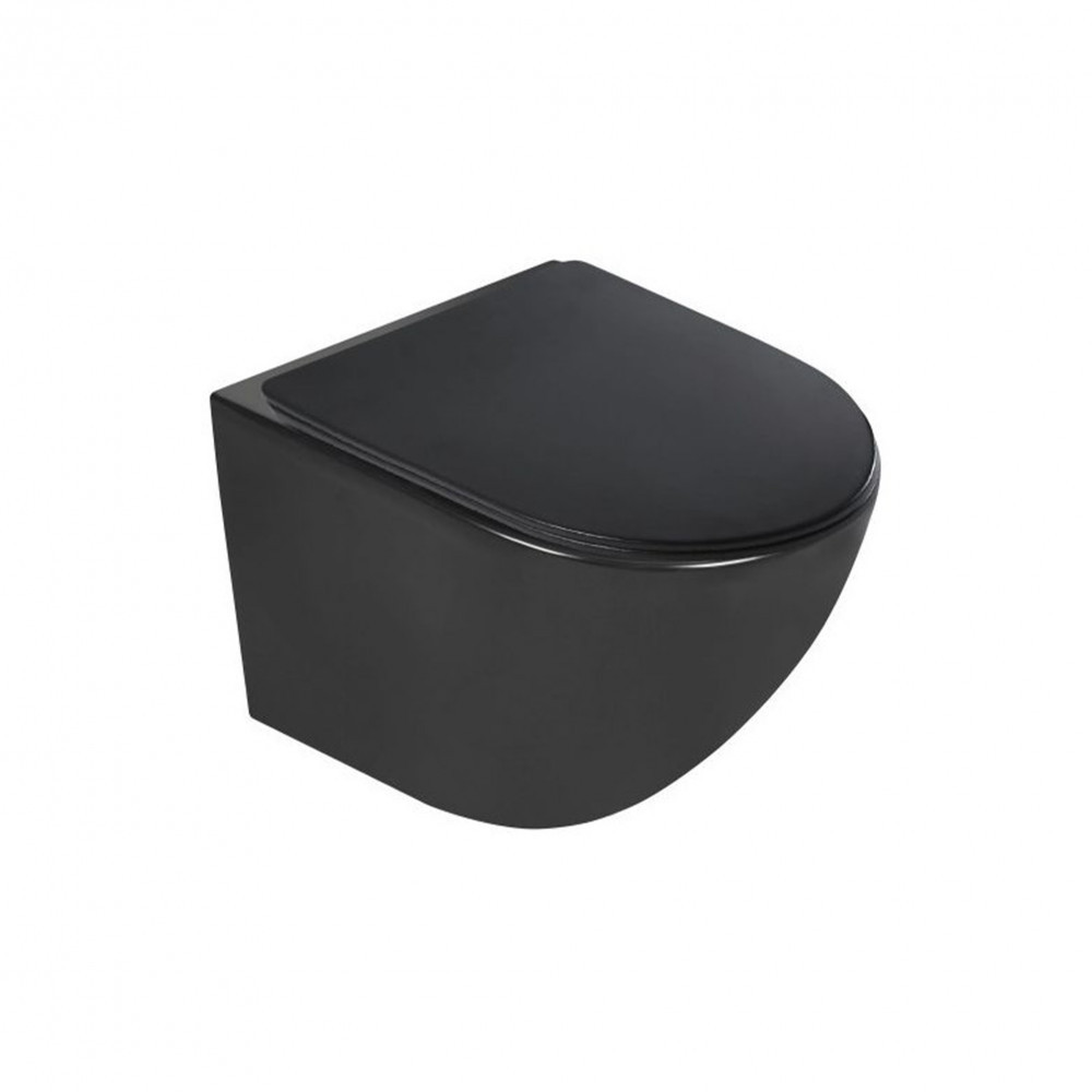 Set WC suspendat Kerra Delos negru mat cu rezervor încastrat slim și capac soft-close