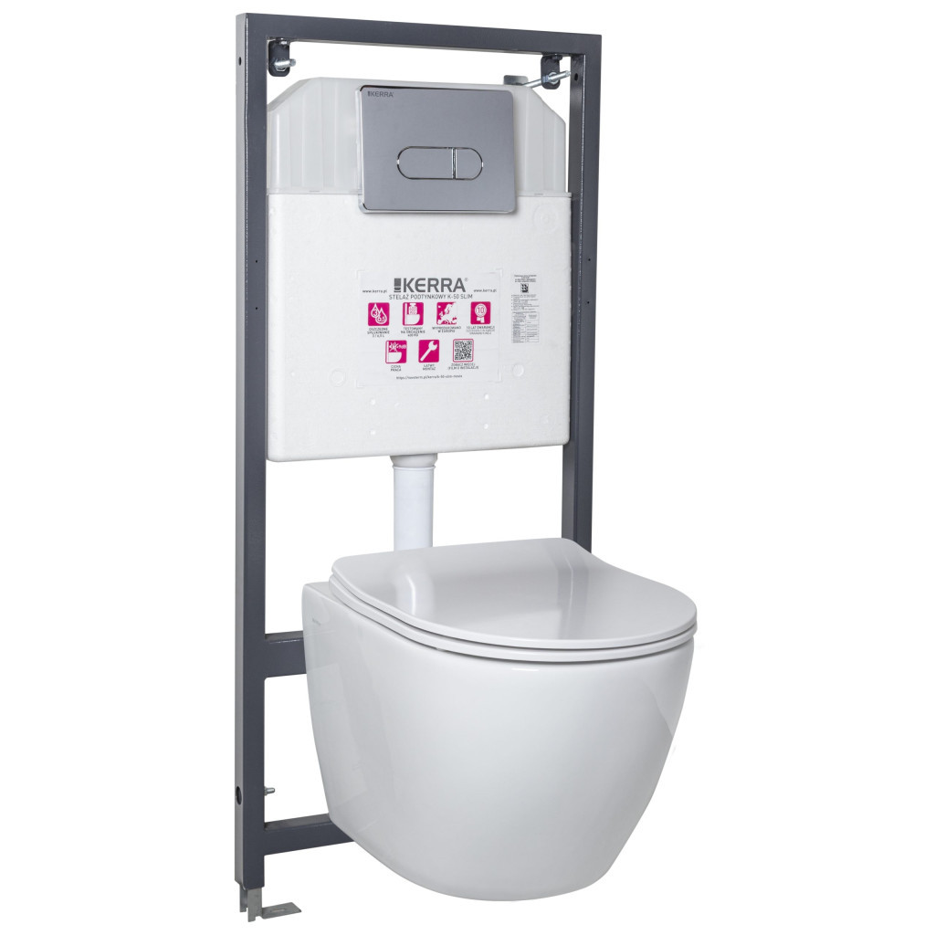 Set WC suspendat Kerra Kasos cu rezervor încastrat și clapetă crom Pacific