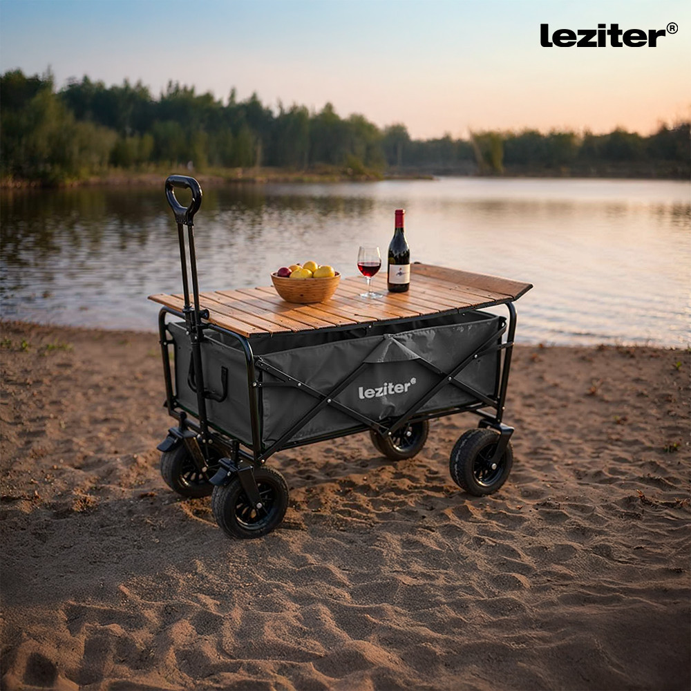 Cărucior de plajă pliabil Leziter cu masă integrată, 100 kg, gri