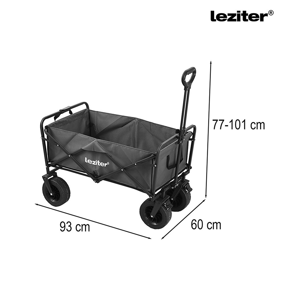 Cărucior de plajă pliabil Leziter premium, 100 kg, roți mari, gri