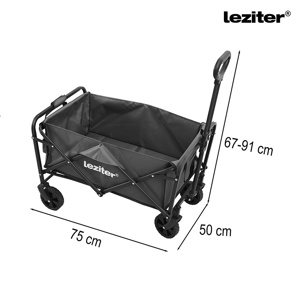 Cărucior de plajă pliabil Leziter, 80 kg, material Oxford 600D, gri