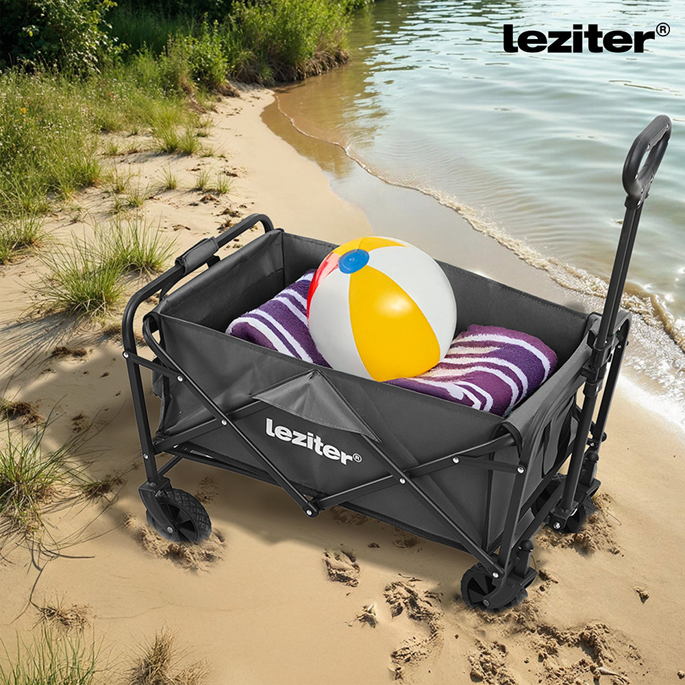 Cărucior de plajă pliabil Leziter, 80 kg, material Oxford 600D, gri