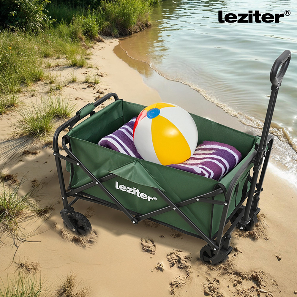 Cărucior de plajă pliabil Leziter, 80 kg, Oxford 600D, verde