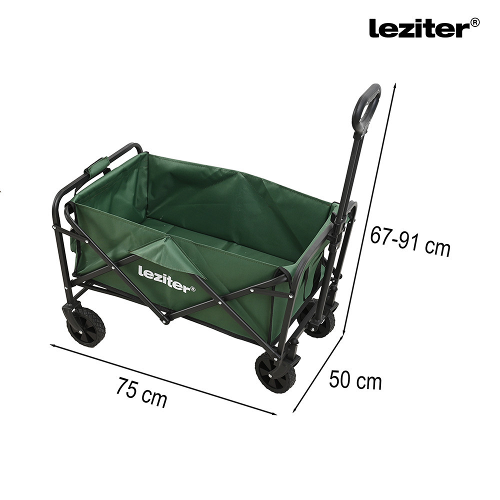 Cărucior de plajă pliabil Leziter, 80 kg, Oxford 600D, verde