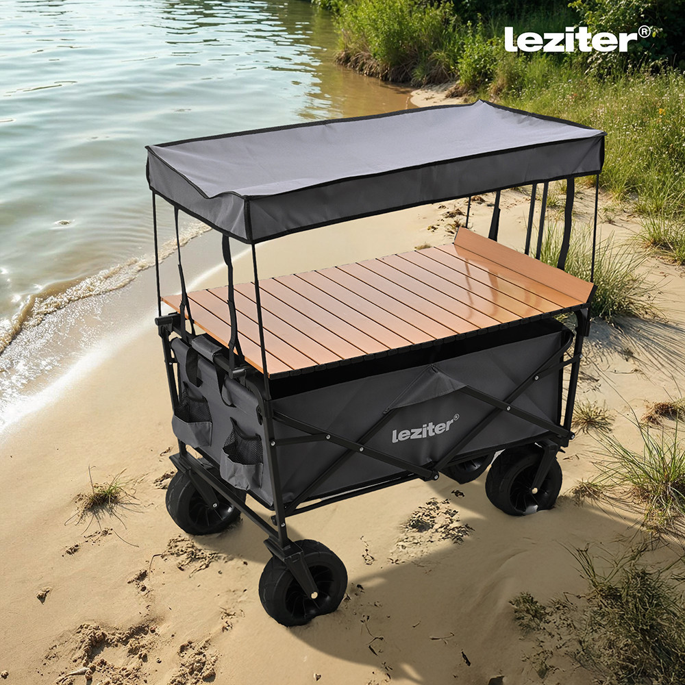 Masă de picnic premium Leziter 87x54 cm, cu prindere pentru cărucior pliabil