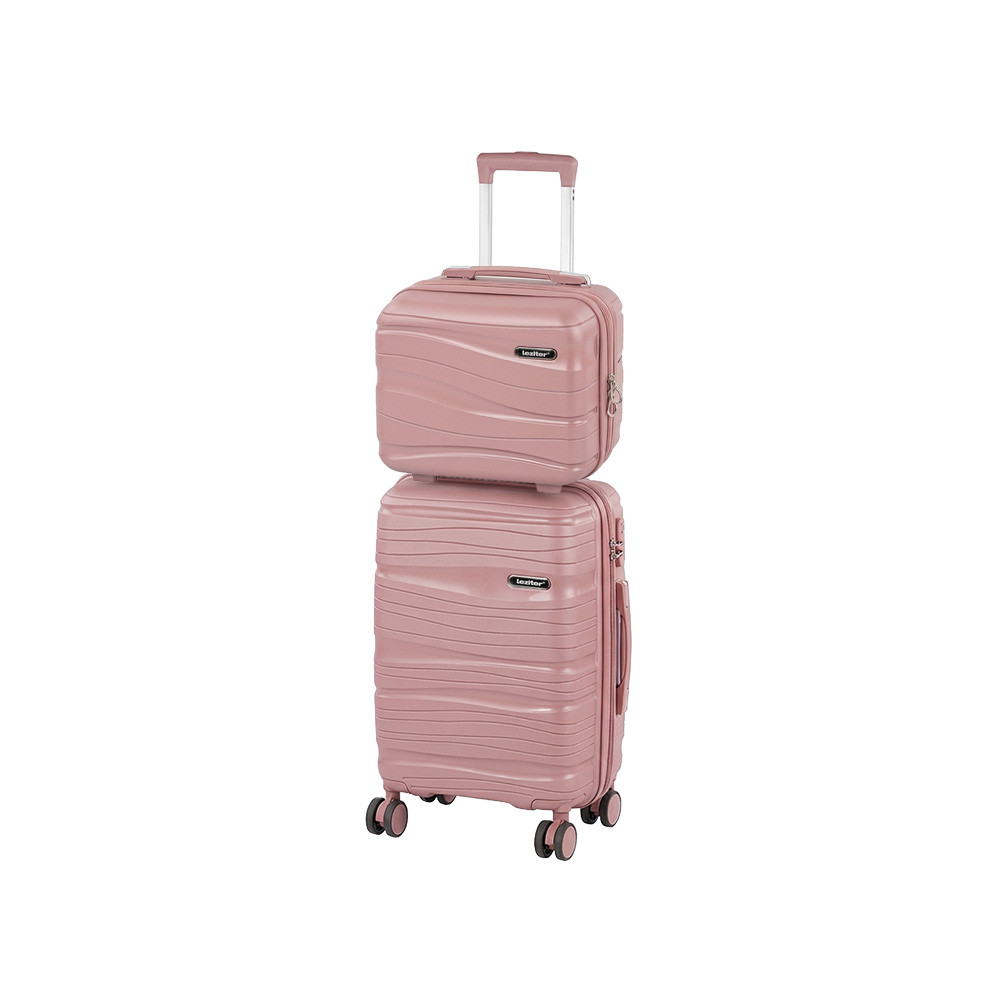 Set valize Leziter TraveLux Voyager II, ABS, cu lacăt TSA, aur roz