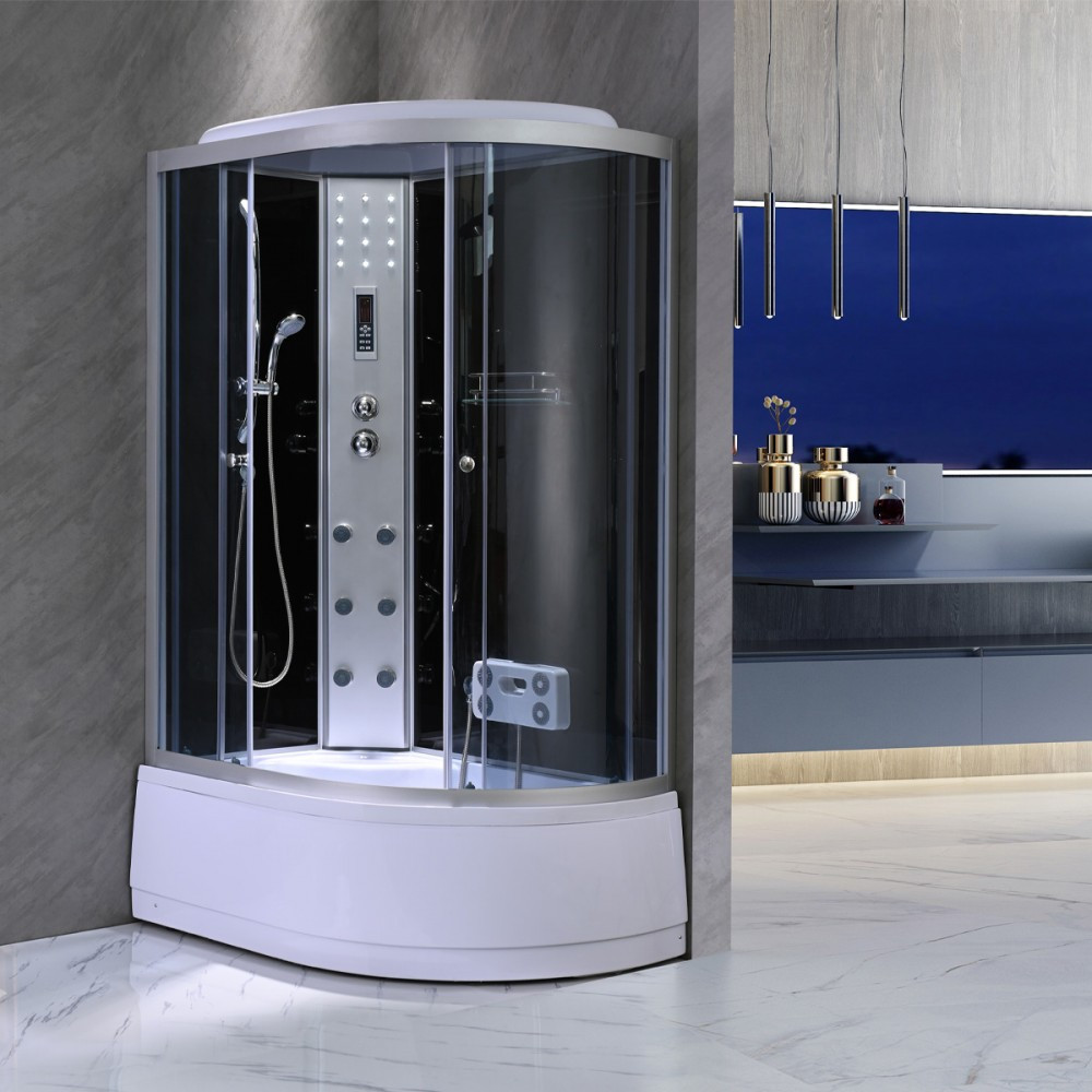 Cabina de dus cu hidromasaj Leziter Lia cu cada 80x120 cm, curbata, negru