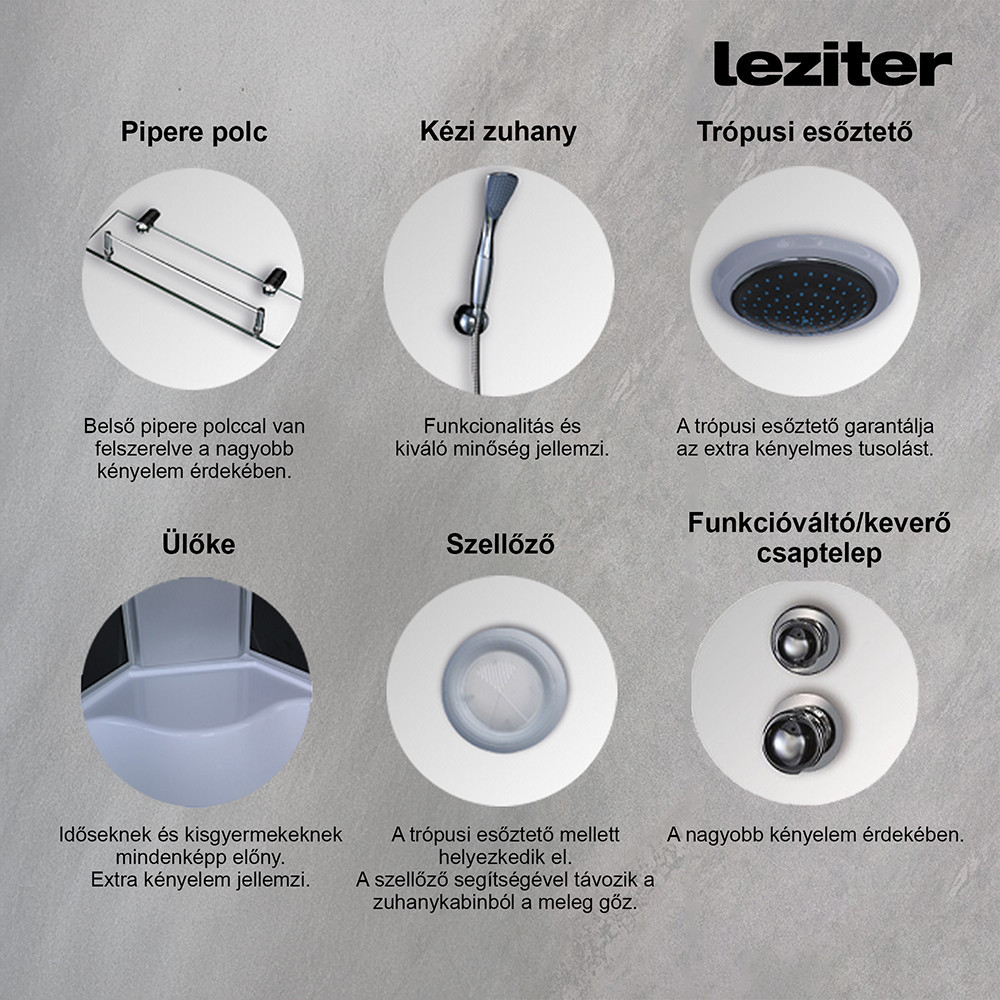 Cabina de dus cu hidromasaj Leziter Lia cu cada 80x120 cm, curbata, negru