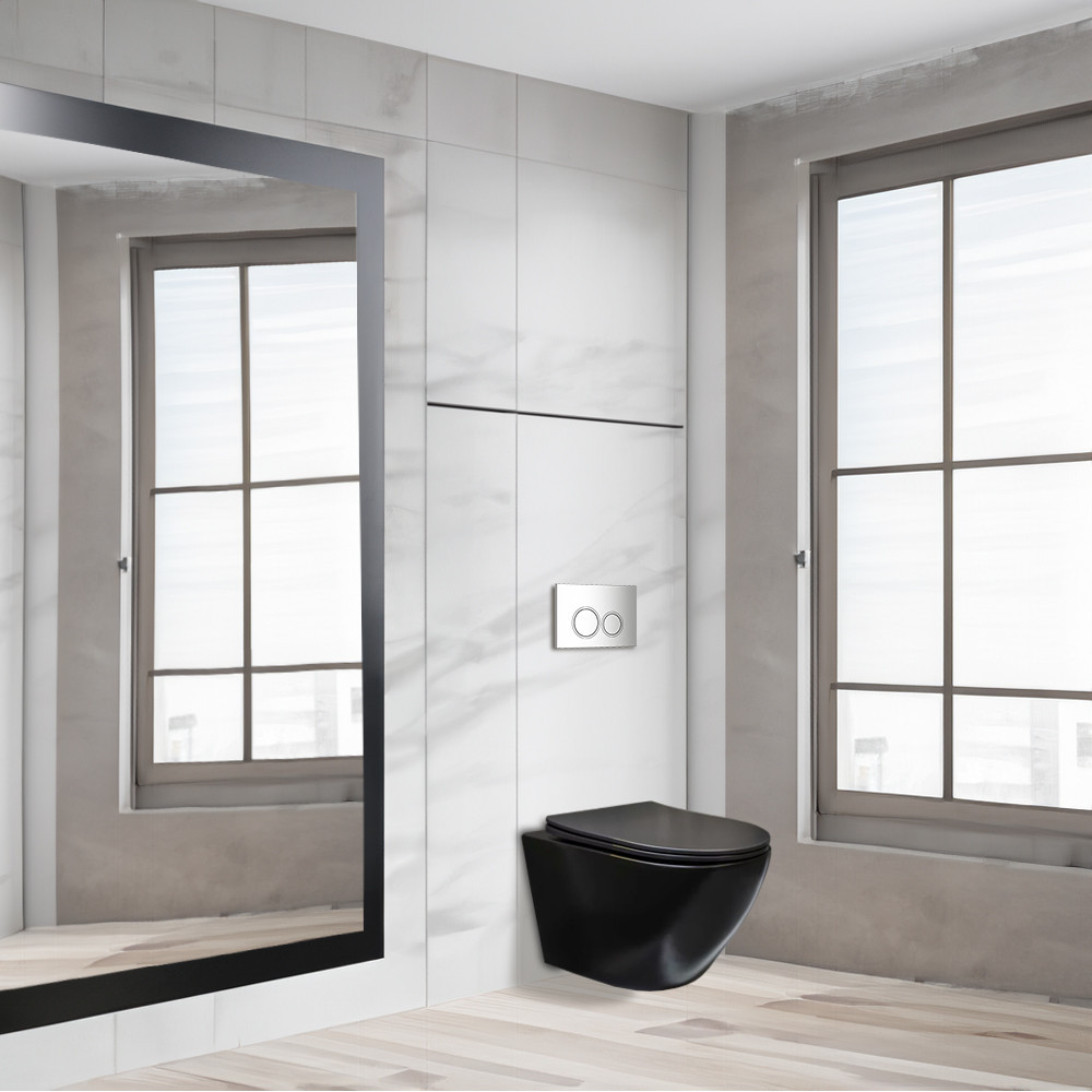 Set WC suspendat Leziter Roya Delos cu rezervor incastrat 6–9L si clapetă crom