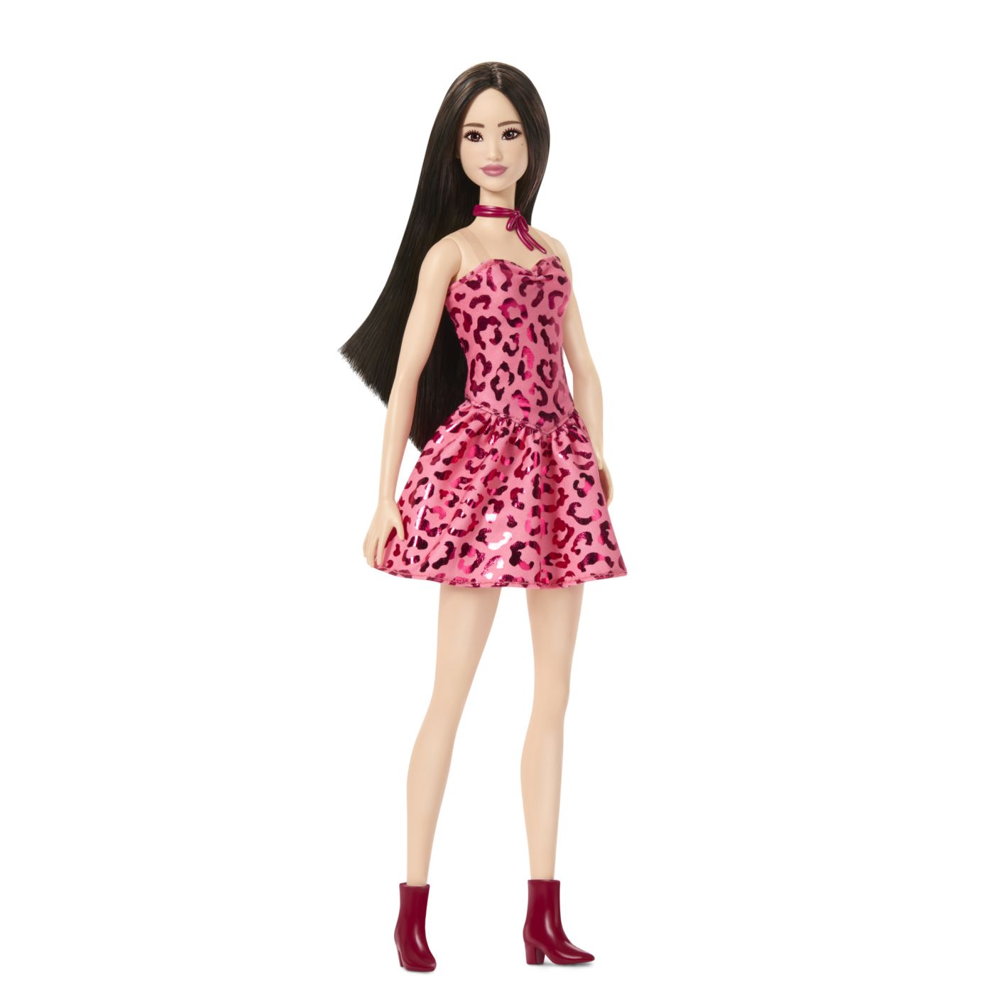 BARBIE FASHIONISTAS PAPUSA BARBIE BRUNETA CU ROCHIE LEOPARD ROZ SuperHeroes ToysZone